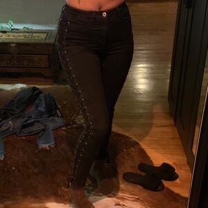 Divided Black Lace-Up Side Skinny Jeans - Women